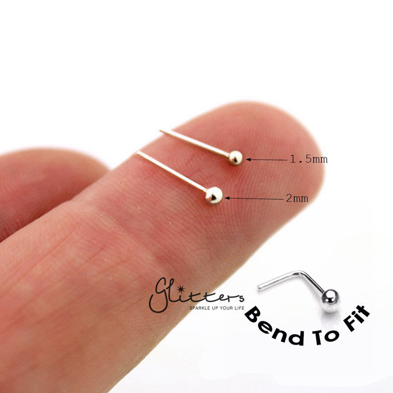 20 Gauge 925 Sterling Silver Plain Ball Nose Stud-1.5mm | 2mm-Body Piercing Jewellery, Nose Piercing Jewellery, Nose Studs-ns0003-g-2-Glitters