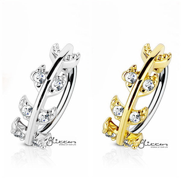 CZ Paved Vine Top 316L Surgical Steel Bendable Hoop Rings-Nose | Cartilage-Body Piercing Jewellery, Cubic Zirconia, Nose Piercing Jewellery, Nose Ring, Nose Studs, Tragus, Women's Earrings-ns0077-all-Glitters