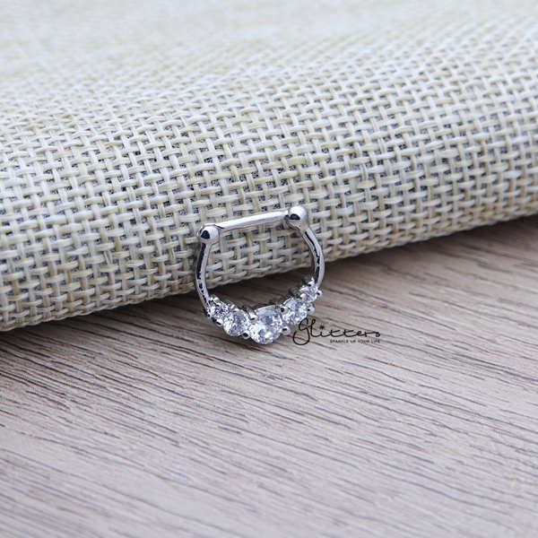 316L Surgical Steel with 5 Clear C.Z Septum Clicker Rings-Body Piercing Jewellery, Cubic Zirconia, Nose, Septum Ring-ns0088-S-Glitters