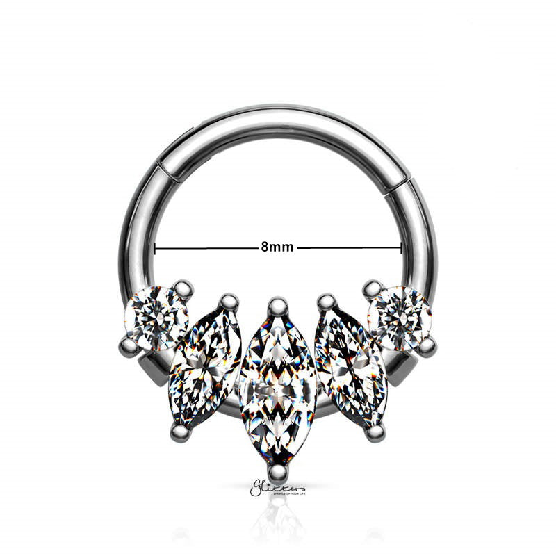 Five CZ set Segment Hoop Ring - Silver-Body Piercing Jewellery, Cartilage, Cubic Zirconia, Daith, Nose, Septum Ring-ns0107-s_New-Glitters