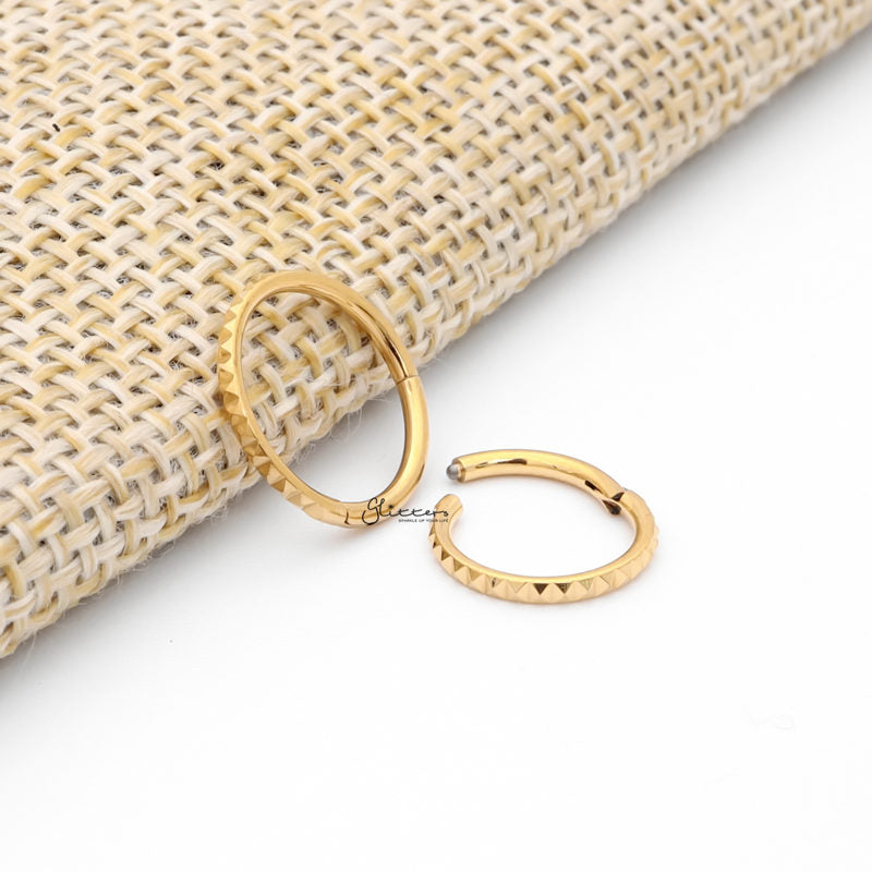 Pyramid Laser Cuts Line Titanium Hinged Segment Hoop Ring - Gold-Body Piercing Jewellery, Cartilage, Daith, G23 Titanium, Septum Ring-ns0126-g2_800-Glitters