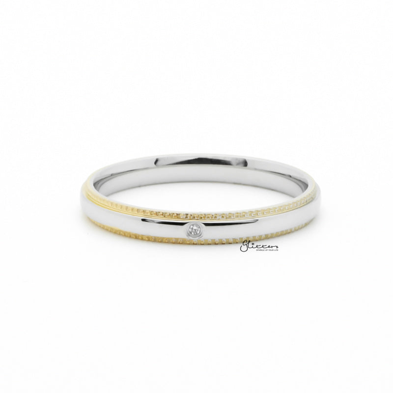 Stainless Steel CZ Inlay Band Ring - Gold-Cubic Zirconia, Jewellery, Rings, Stainless Steel, Stainless Steel Rings, Women's Jewellery, Women's Rings-rg0149_1__1-Glitters