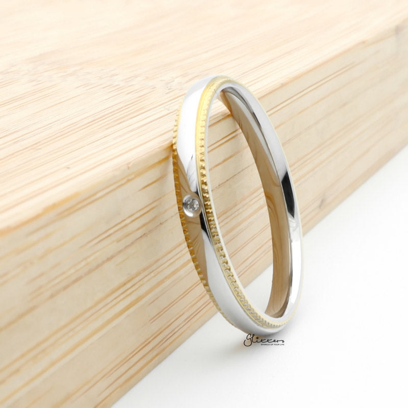 Stainless Steel CZ Inlay Band Ring - Gold-Cubic Zirconia, Jewellery, Rings, Stainless Steel, Stainless Steel Rings, Women's Jewellery, Women's Rings-rg0149_2__1-Glitters