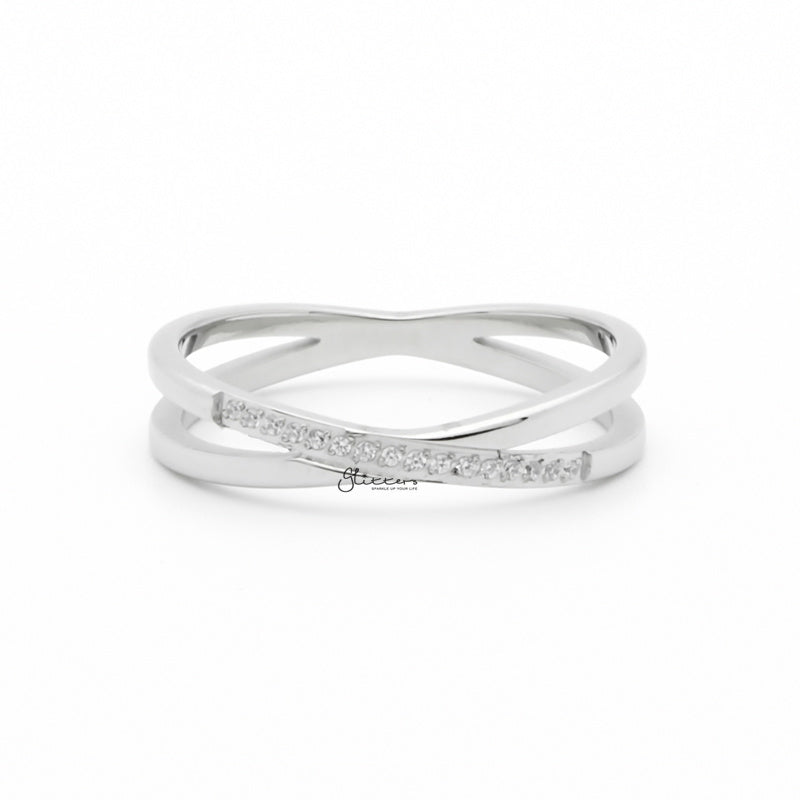Stainless Steel Criss Cross X Ring - Silver-Cubic Zirconia, Jewellery, Rings, Stainless Steel, Stainless Steel Rings, Women's Jewellery, Women's Rings-rg0150-1-Glitters