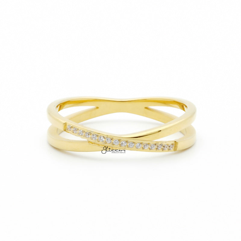 Stainless Steel Criss Cross X Ring - Gold-Cubic Zirconia, Jewellery, Rings, Stainless Steel, Stainless Steel Rings, Women's Jewellery, Women's Rings-rg0151-1-Glitters