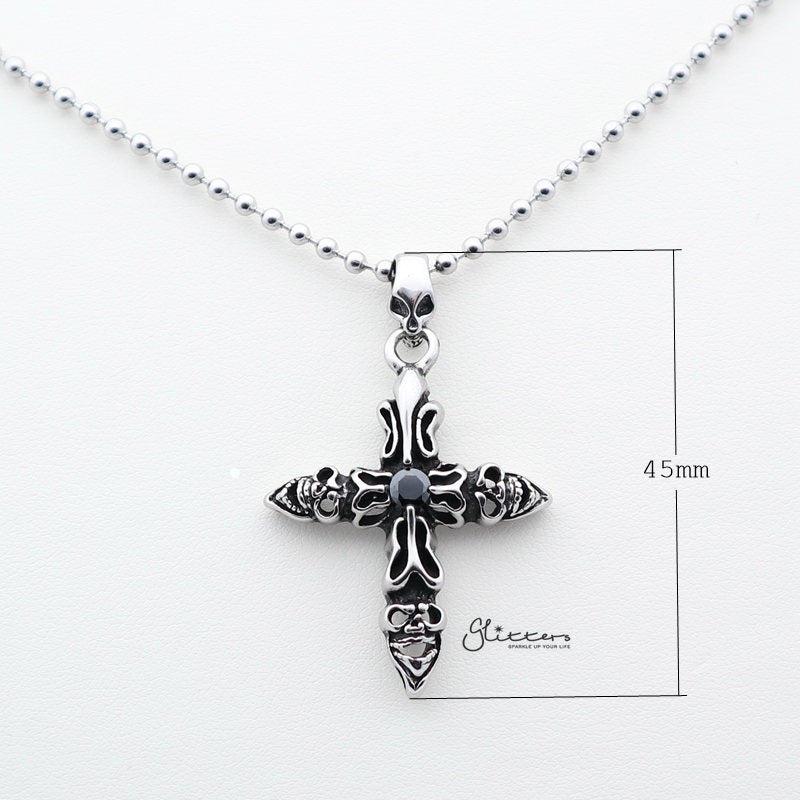 Stainless Steel Skull Cross with C.Z Pendant-Cubic Zirconia, Jewellery, Men's Jewellery, Men's Necklace, Necklaces, Pendants, Stainless Steel, Stainless Steel Pendant-sp0083-k_1__800_New-Glitters