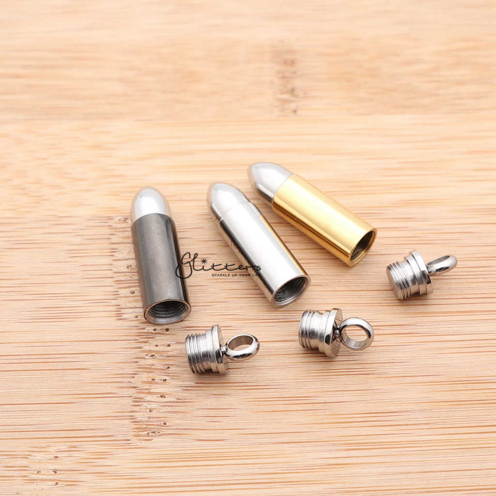 Stainless Steel Screw On Bullet Pendant - Keepsake | Memorial-Jewellery, Men's Jewellery, Men's Necklace, Necklaces, Pendants, Stainless Steel, Stainless Steel Pendant-sp0243_1__1000-Glitters