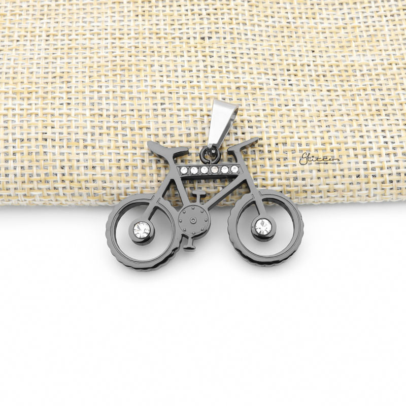 Stainless Steel Bike Pendant with CZ-Black-Cubic Zirconia, Jewellery, Men's Jewellery, Men's Necklace, Necklaces, Pendants, Stainless Steel, Stainless Steel Pendant-sp0314-k_800-Glitters