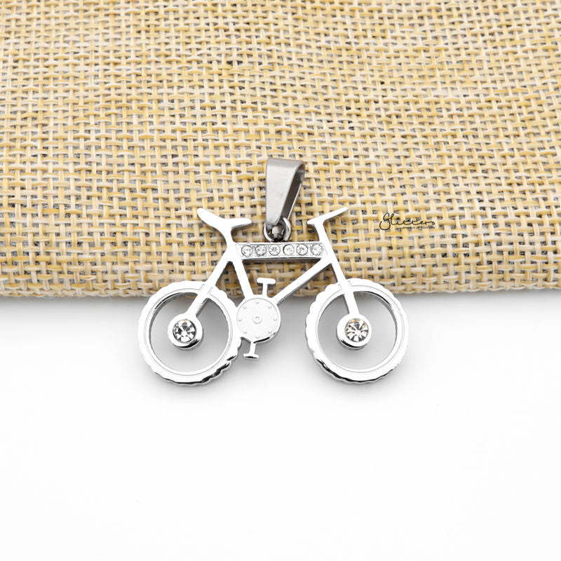Stainless Steel Bike Pendant with CZ-Silver-Cubic Zirconia, Jewellery, Men's Jewellery, Men's Necklace, Necklaces, Pendants, Stainless Steel, Stainless Steel Pendant-sp0314-s_800-Glitters