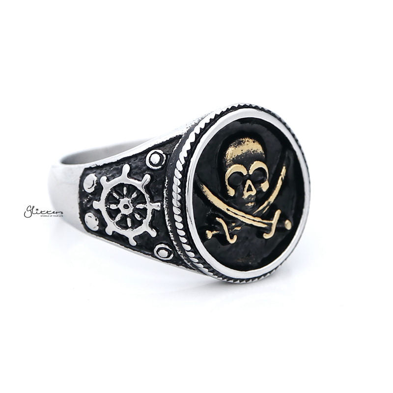 Gold Pirate Skull Crossbones Swords Stainless Steel Men's Ring-Jewellery, Men's Jewellery, Men's Rings, Rings, Stainless Steel, Stainless Steel Rings-sr0273_4__1-Glitters