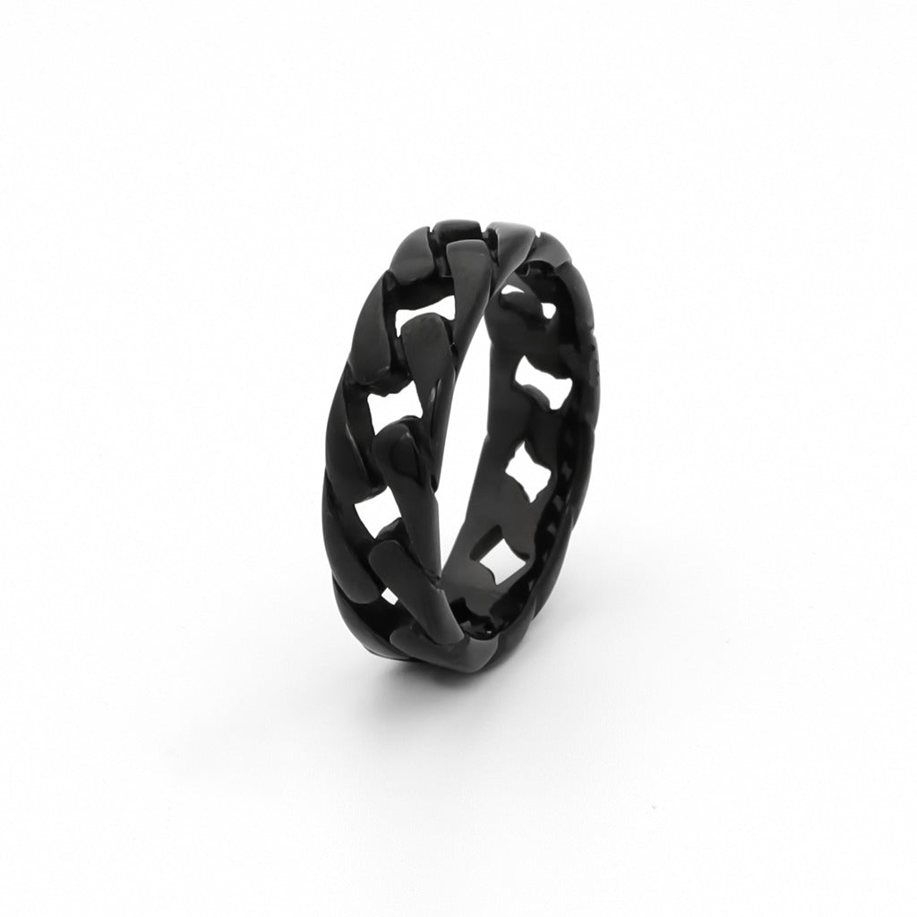 Stainless Steel Cuban Curb Chain Link Ring - Black-Jewellery, Men's Jewellery, Men's Rings, New, Rings, Stainless Steel Rings-sr0311-1_1-Glitters