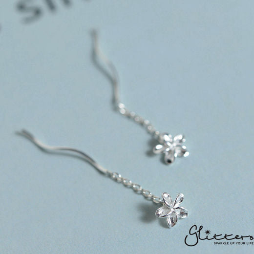Sterling Silver Frangipani Ear Threader-Chain Earring, Drop Earring, Earrings, Jewellery, Women's Earrings, Women's Jewellery-sse0101-3-Glitters