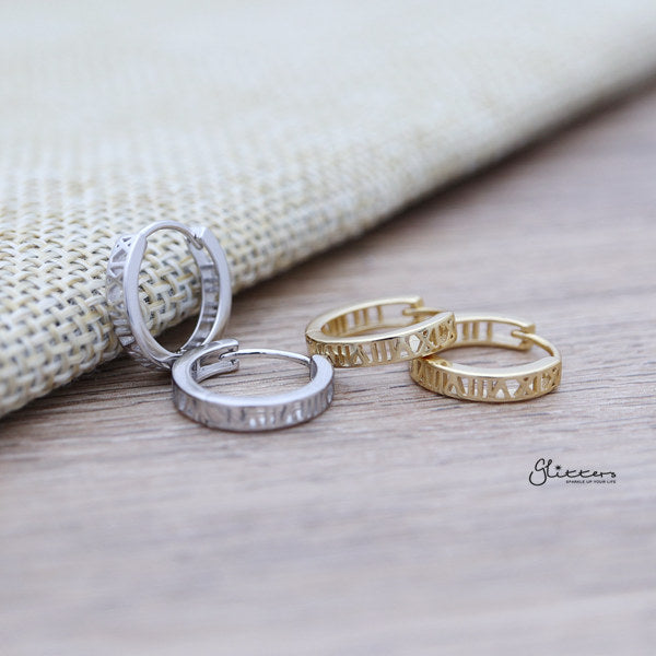 925 Sterling Silver Hollow Roman numerals One-Touch Hoop Earrings-earrings, Hoop Earrings, Jewellery, Women's Earrings, Women's Jewellery-sse0346-all_600-Glitters