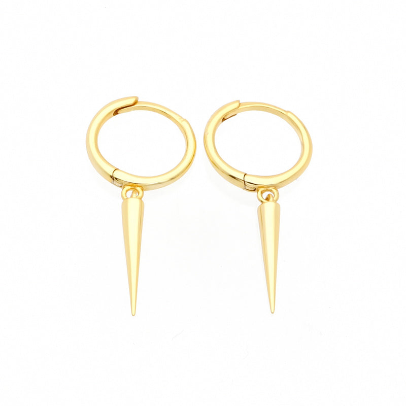 Sterling Silver Dangle Spike One-Touch Hoop Earrings - Gold-earrings, Hoop Earrings, Jewellery, Women's Earrings, Women's Jewellery-sse0349-g1_1__800-Glitters