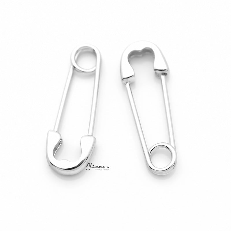 Sterling Silver Safety Pin Earrings - Silver-earrings, Hoop Earrings, Jewellery, Women's Earrings, Women's Jewellery-sse0395-s-1_800-Glitters