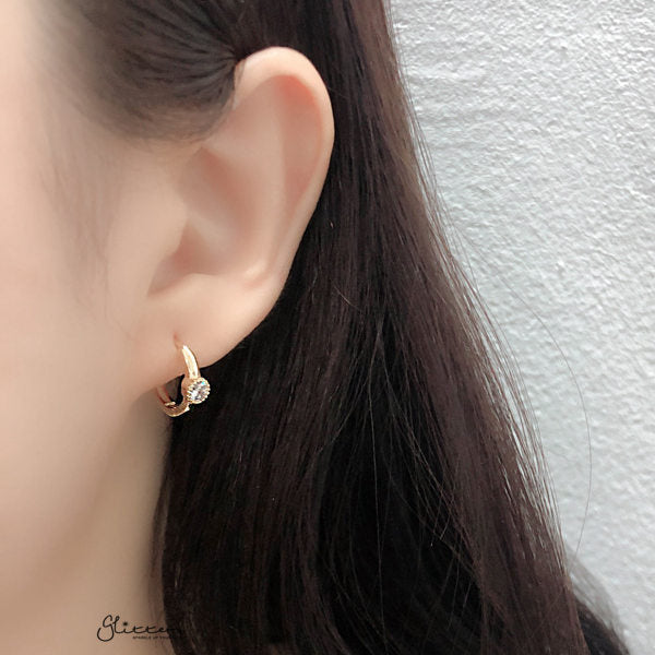 Round C.Z Centred Sterling Silver One-Touch Huggie Hoop Earring - Gold-Cubic Zirconia, earrings, Hoop Earrings, Jewellery, Women's Earrings, Women's Jewellery-sse0397-M_8ec84a92-4468-423b-aacb-21a43a75fc6a-Glitters