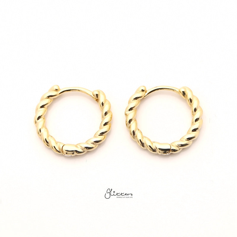 Sterling Silver Twist Rope One-Touch Huggie Hoop Earrings - Gold-earrings, Hoop Earrings, Jewellery, Women's Earrings, Women's Jewellery-sse0402-g1_800-Glitters