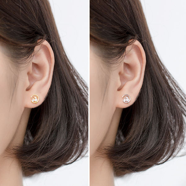 Sterling Silver Crescent Moon with CZ Cats Stud Earrings - Gold-Cubic Zirconia, earrings, Jewellery, Stud Earrings, Women's Earrings, Women's Jewellery-sse0404-m_d32f5cfe-5bed-45ba-9ba9-958d203cc249-Glitters