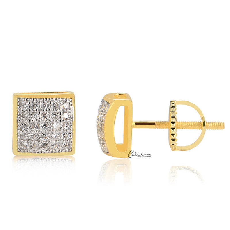 Sterling Silver C.Z Paved Square Stud Earrings-Cubic Zirconia, earrings, Hip Hop Earrings, Iced Out, Jewellery, Men's Earrings, Men's Jewellery, Stud Earrings, Women's Earrings, Women's Jewellery-sse0408-2_1-Glitters