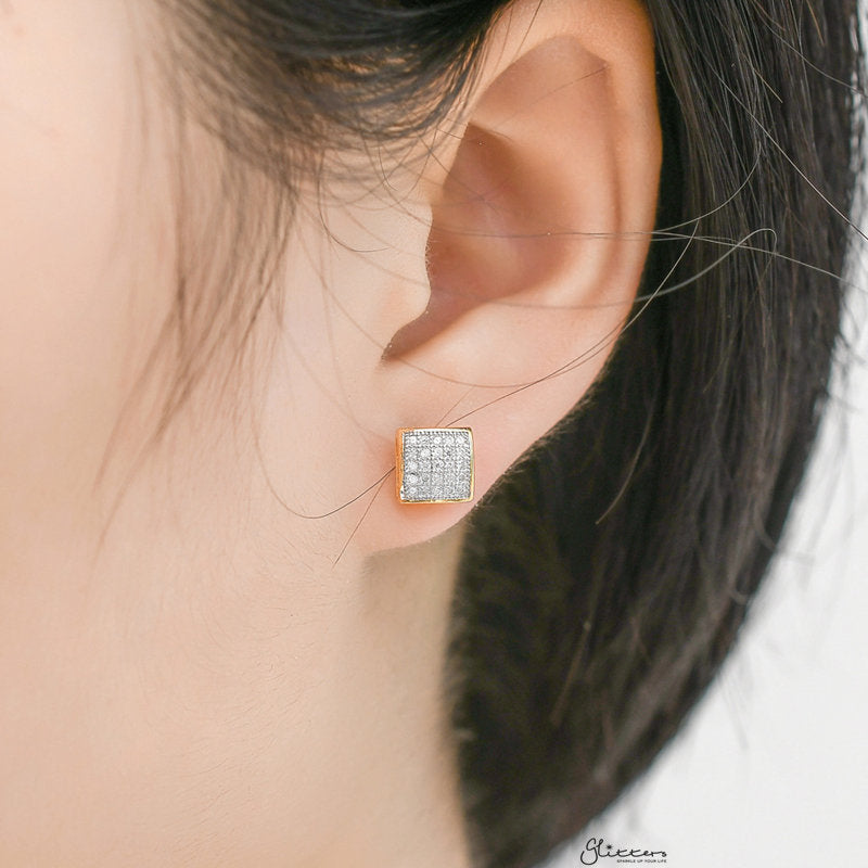 Sterling Silver C.Z Paved Square Stud Earrings-Cubic Zirconia, earrings, Hip Hop Earrings, Iced Out, Jewellery, Men's Earrings, Men's Jewellery, Stud Earrings, Women's Earrings, Women's Jewellery-sse0408-4_1-Glitters