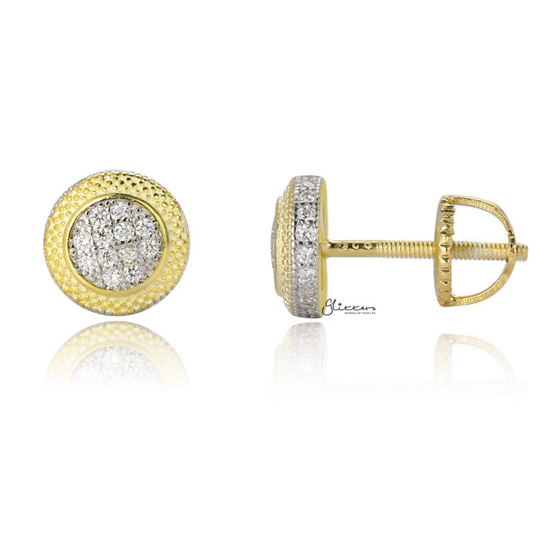 Sterling Silver C.Z Paved Two Tone Round Stud Earrings-Cubic Zirconia, earrings, Hip Hop Earrings, Iced Out, Jewellery, Men's Earrings, Men's Jewellery, Stud Earrings, Women's Earrings, Women's Jewellery-sse0410-2_1-Glitters
