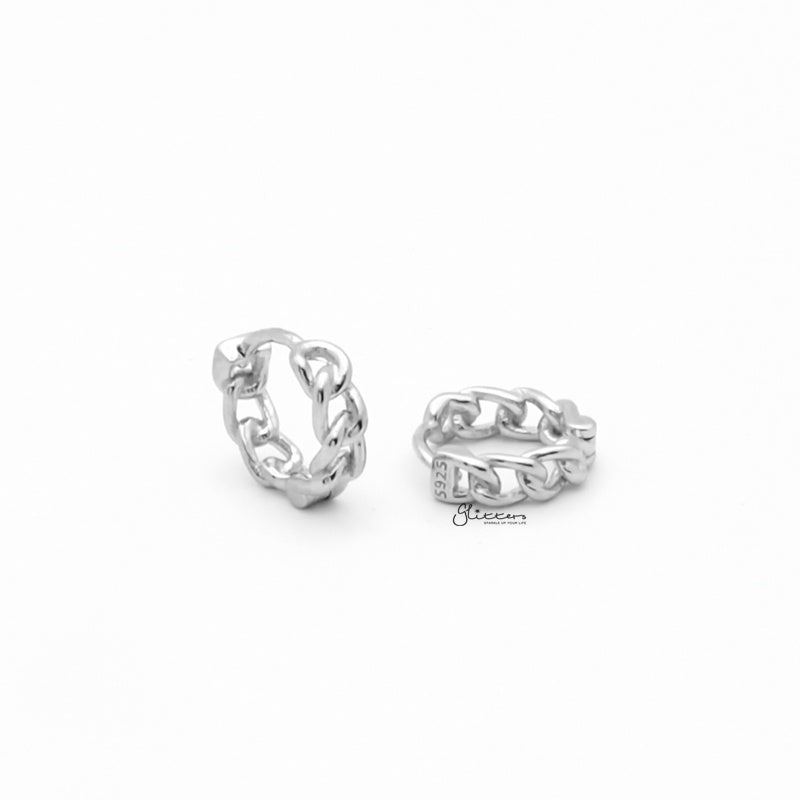 Chain Link One-Touch Huggie Hoop Earrings - Silver-earrings, Hoop Earrings, Jewellery, Women's Earrings, Women's Jewellery-sse0414-S1-Glitters