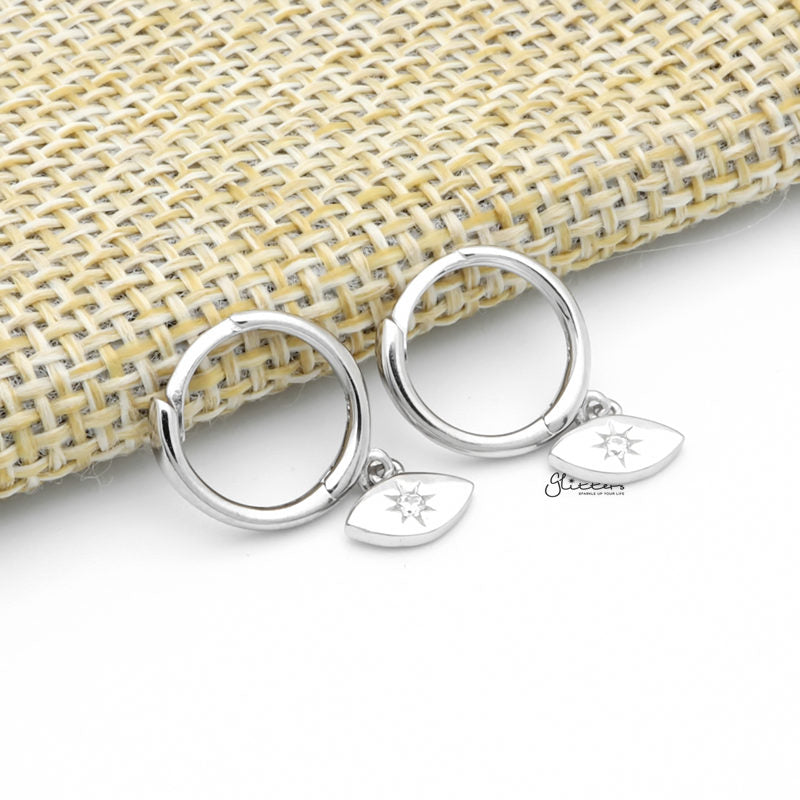 Sterling Silver CZ Eye Shaped Charm Huggie Hoop Earrings - Silver-Cubic Zirconia, earrings, Hoop Earrings, Jewellery, Women's Earrings, Women's Jewellery-sse0420-s2_1_5fdd5f1f-c4b7-40b6-b41a-9005d291388e-Glitters