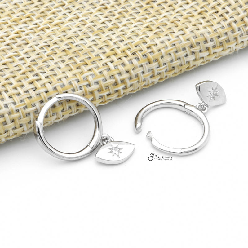 Sterling Silver CZ Eye Shaped Charm Huggie Hoop Earrings - Silver-Cubic Zirconia, earrings, Hoop Earrings, Jewellery, Women's Earrings, Women's Jewellery-sse0420-s3_1_1369b769-28f1-4fb0-ab77-58e09260c4b7-Glitters