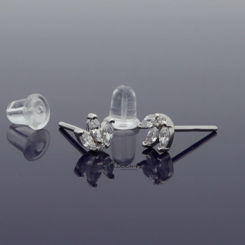 Three Marquise CZ Stud Earrings - Silver-Cubic Zirconia, earrings, Jewellery, Stud Earrings, Women's Earrings, Women's Jewellery-sse0428-s4_800-Glitters