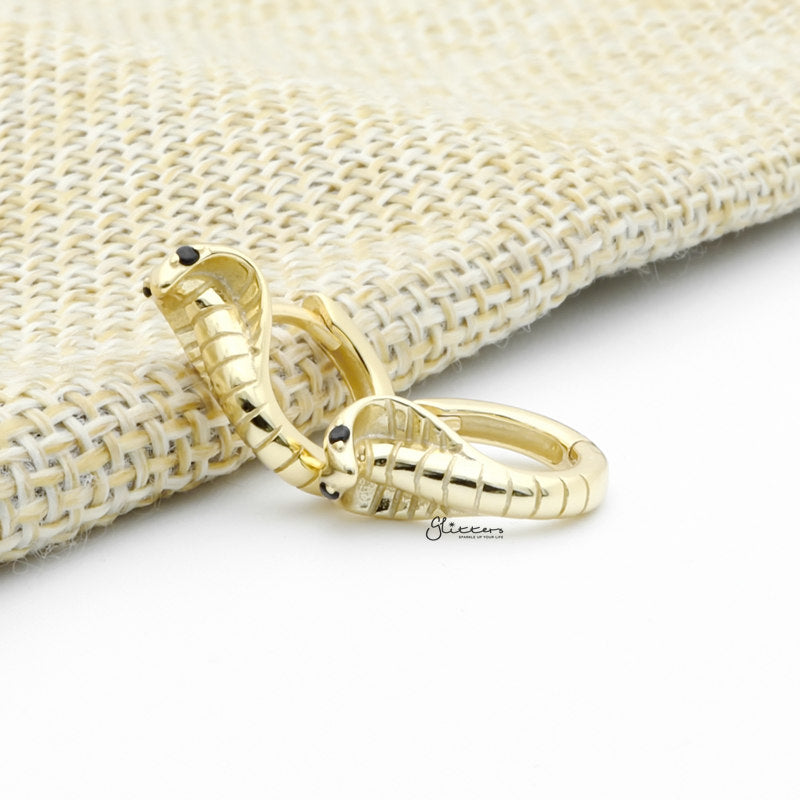 Cobra Huggie Hoop Earrings - Gold-Cubic Zirconia, earrings, Hoop Earrings, Jewellery, Women's Earrings, Women's Jewellery-sse0429-g5_1-Glitters