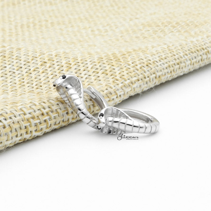 Cobra Huggie Hoop Earrings - Silver-Cubic Zirconia, earrings, Hoop Earrings, Jewellery, Women's Earrings, Women's Jewellery-sse0429-s1_1-Glitters