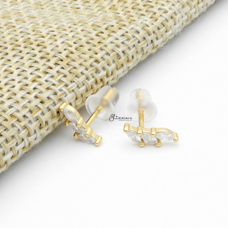 Triple Marquise CZ Stud Earrings - Gold-Cubic Zirconia, earrings, Jewellery, Stud Earrings, Women's Earrings, Women's Jewellery-sse0434-g3_1-Glitters