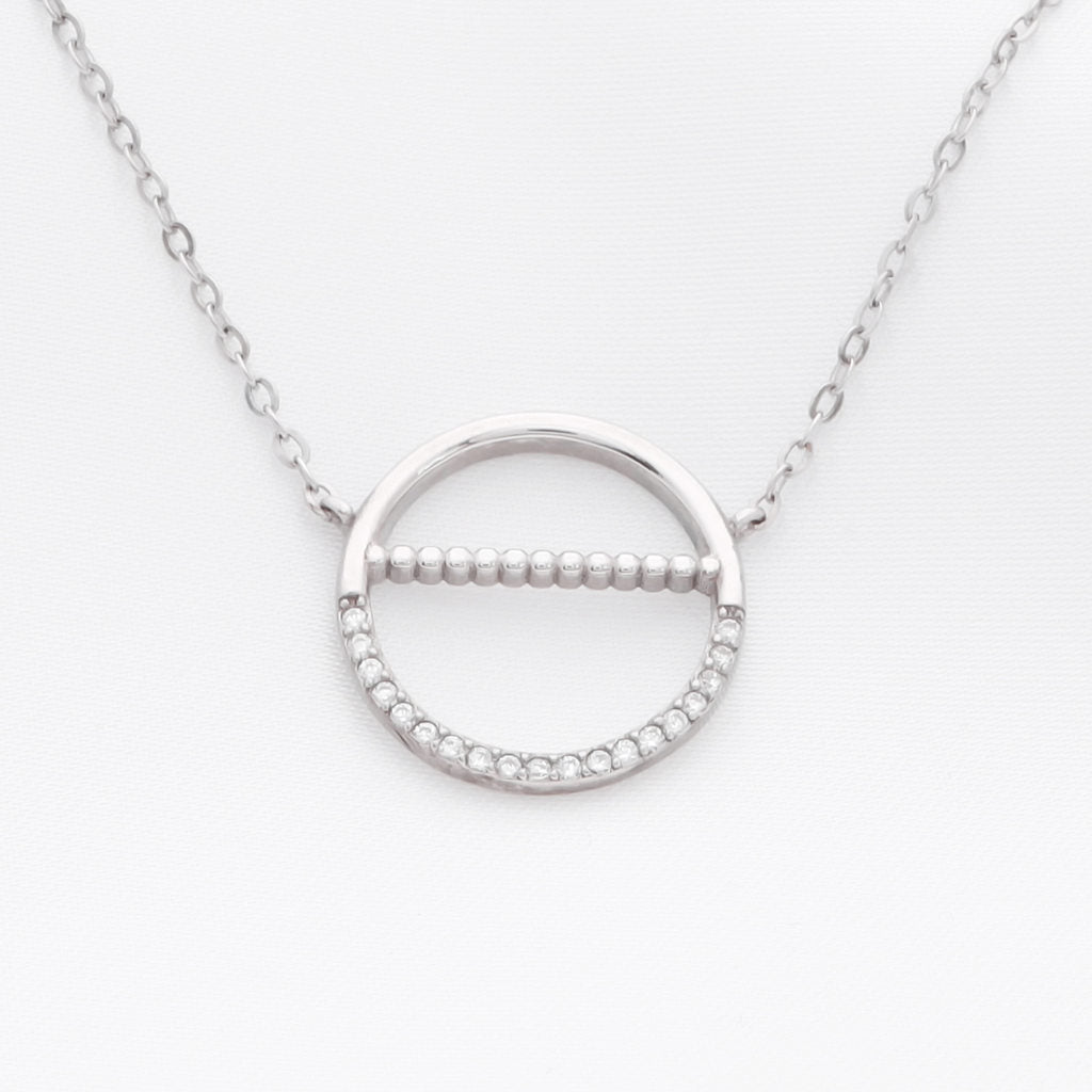 CZ Circle Sterling Silver Necklace-Cubic Zirconia, Jewellery, Necklaces, New, Sterling Silver Necklaces, Women's Jewellery, Women's Necklace-ssp0029-s_1-Glitters