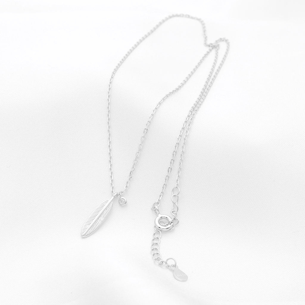 Feather Sterling Silver Necklace-Cubic Zirconia, Jewellery, Necklaces, New, Sterling Silver Necklaces, Women's Jewellery, Women's Necklace-ssp0085-2_1-Glitters