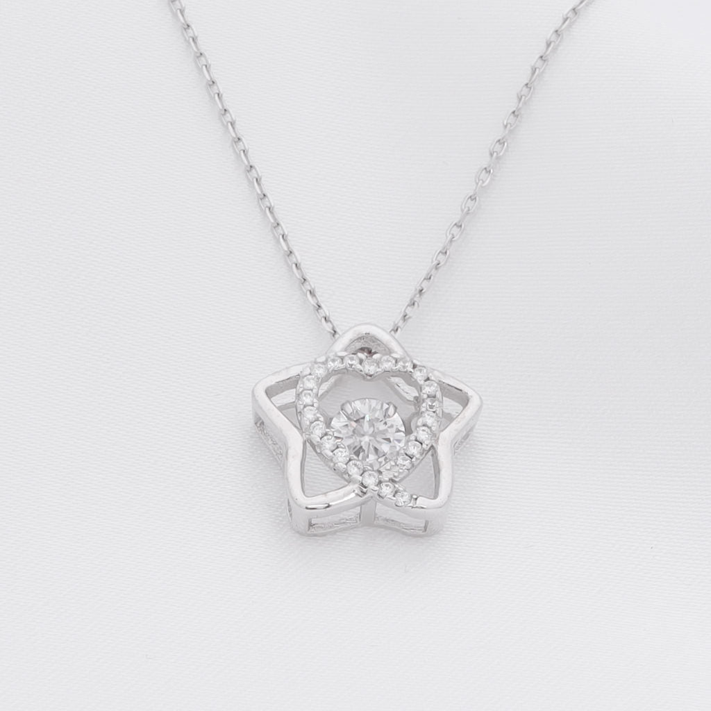 Star and Heart Sterling Silver Necklace-Cubic Zirconia, Jewellery, Necklaces, New, Sterling Silver Necklaces, Women's Jewellery, Women's Necklace-ssp0100-1_1-Glitters