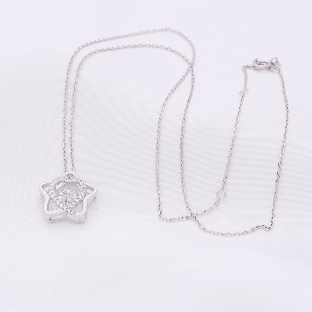 Star and Heart Sterling Silver Necklace-Cubic Zirconia, Jewellery, Necklaces, New, Sterling Silver Necklaces, Women's Jewellery, Women's Necklace-ssp0100-2_1-Glitters