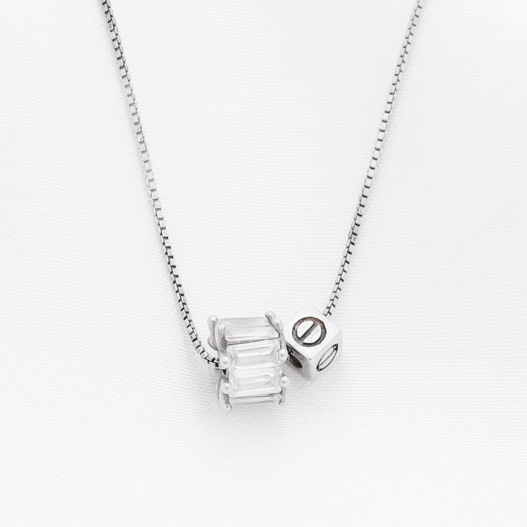 CZ Ring and Cube Sterling Silver Necklace-Cubic Zirconia, Jewellery, Necklaces, New, Sterling Silver Necklaces, Women's Jewellery, Women's Necklace-ssp0115-1_1-Glitters