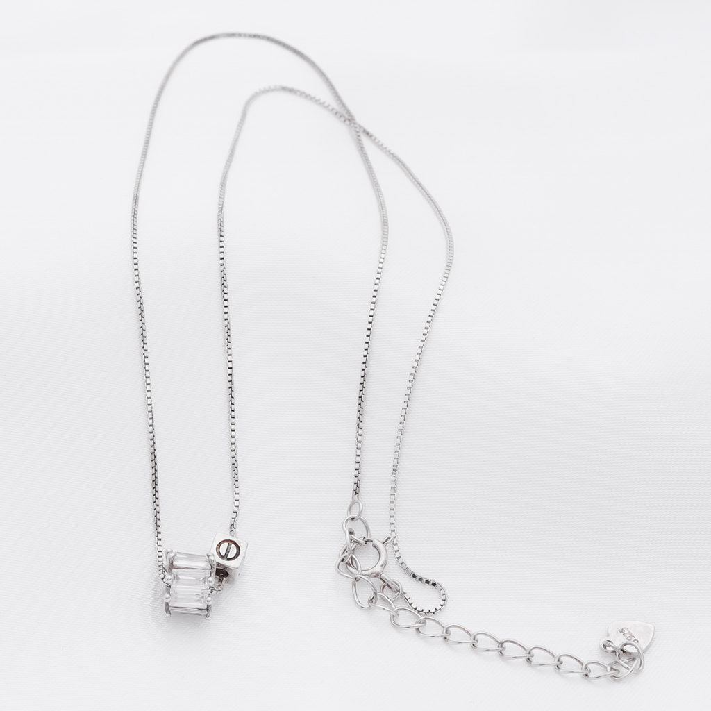 CZ Ring and Cube Sterling Silver Necklace-Cubic Zirconia, Jewellery, Necklaces, New, Sterling Silver Necklaces, Women's Jewellery, Women's Necklace-ssp0115-2_1-Glitters