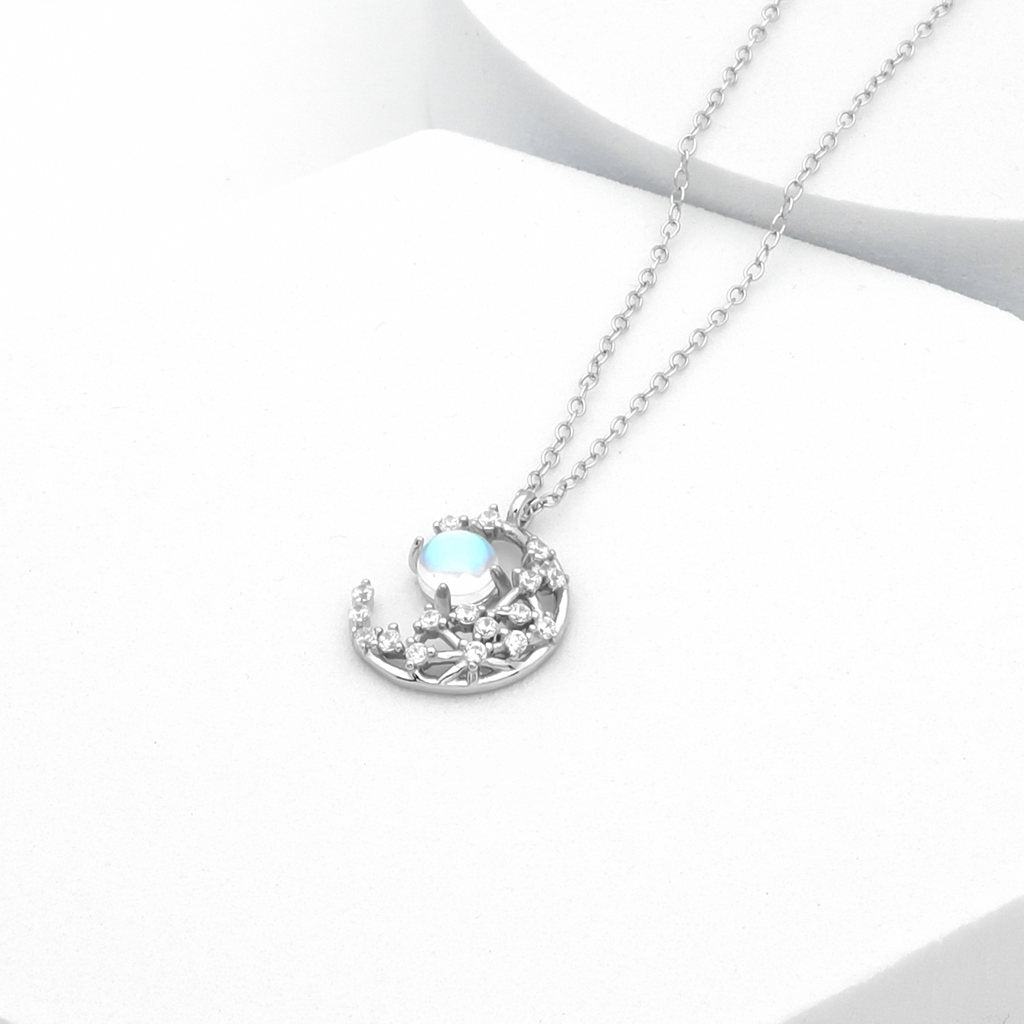 Sterling Silver Crescent Necklace-Cubic Zirconia, Jewellery, Necklaces, New, Sterling Silver Necklaces, Women's Jewellery, Women's Necklace-ssp0175-2_1-Glitters