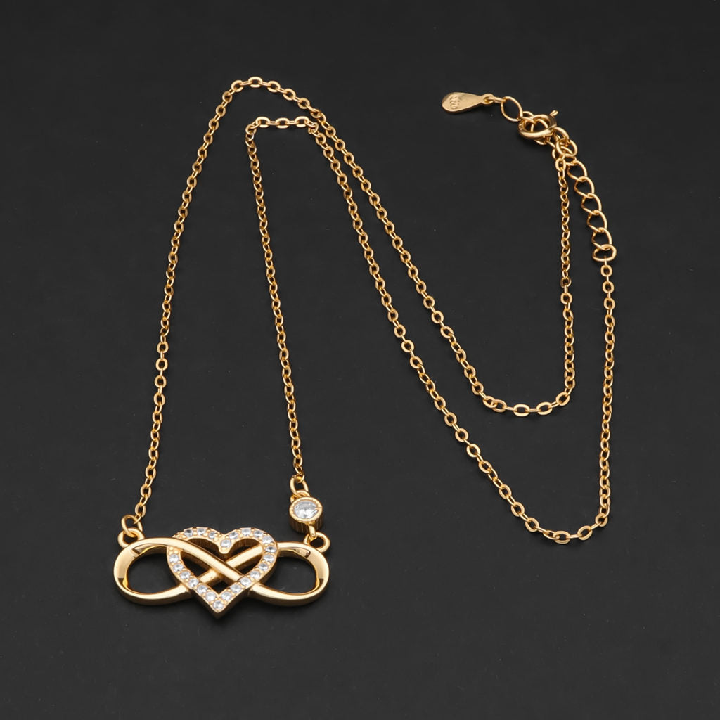 Sterling Silver Infinity with C.Z Heart Necklace - Gold-Cubic Zirconia, Jewellery, Necklaces, New, Sterling Silver Necklaces, Women's Jewellery, Women's Necklace-ssp0177-g2_1-Glitters