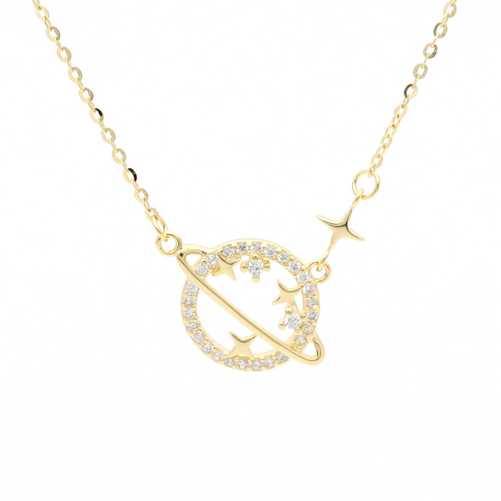 Sterling Silver Planet Necklace-Cubic Zirconia, Jewellery, Necklaces, New, Sterling Silver Necklaces, Women's Jewellery, Women's Necklace-ssp0180-g1_1-Glitters