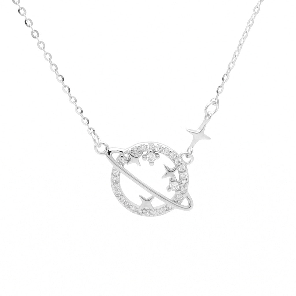 Sterling Silver Planet Necklace-Cubic Zirconia, Jewellery, Necklaces, New, Sterling Silver Necklaces, Women's Jewellery, Women's Necklace-ssp0180-s1_1-Glitters