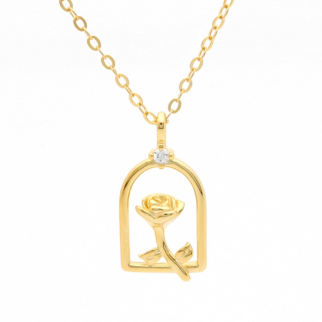 Sterling Silver Rose Necklace-Cubic Zirconia, Jewellery, Necklaces, New, Sterling Silver Necklaces, Women's Jewellery, Women's Necklace-ssp0181-g11-Glitters