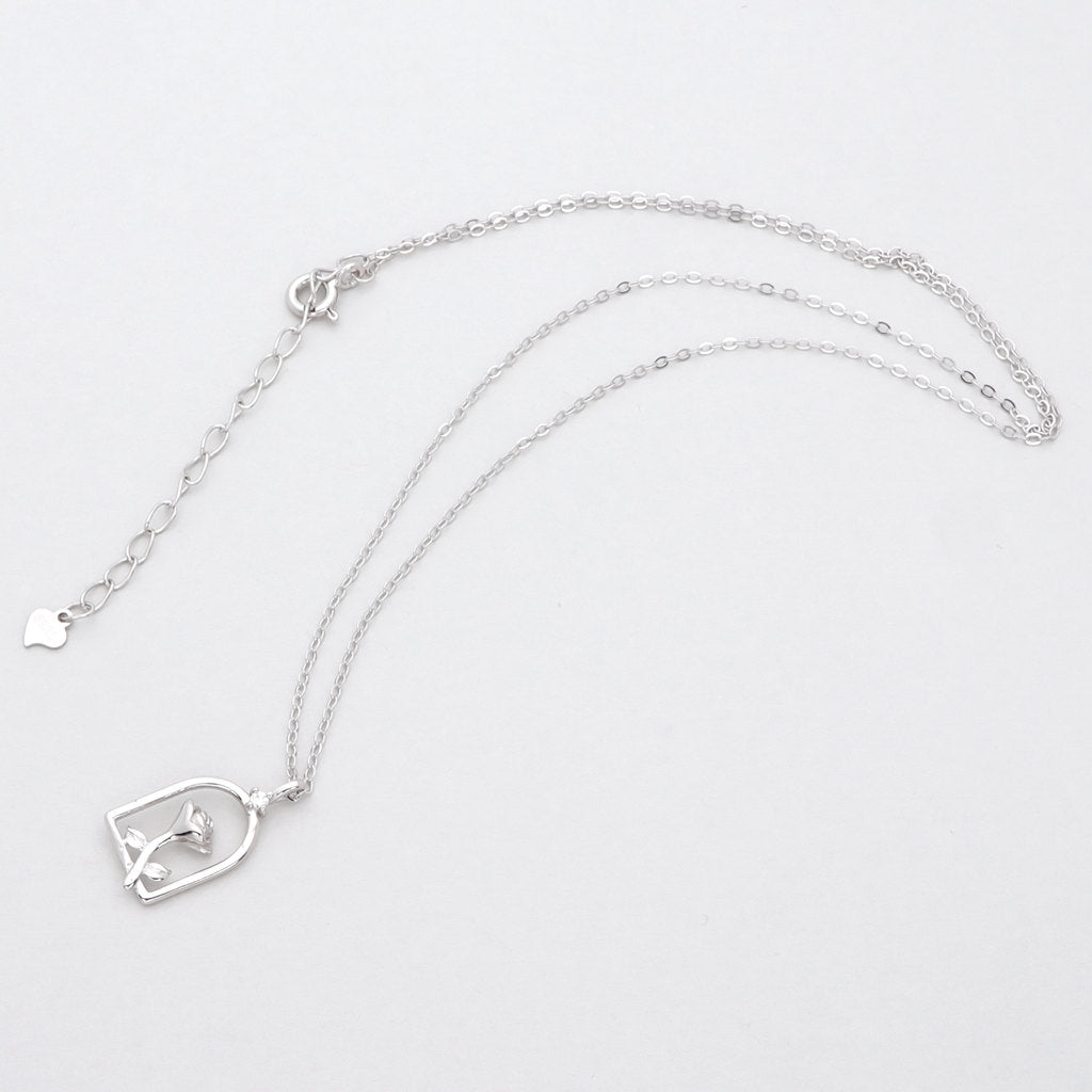 Sterling Silver Rose Necklace-Cubic Zirconia, Jewellery, Necklaces, New, Sterling Silver Necklaces, Women's Jewellery, Women's Necklace-ssp0181-s4_1-Glitters