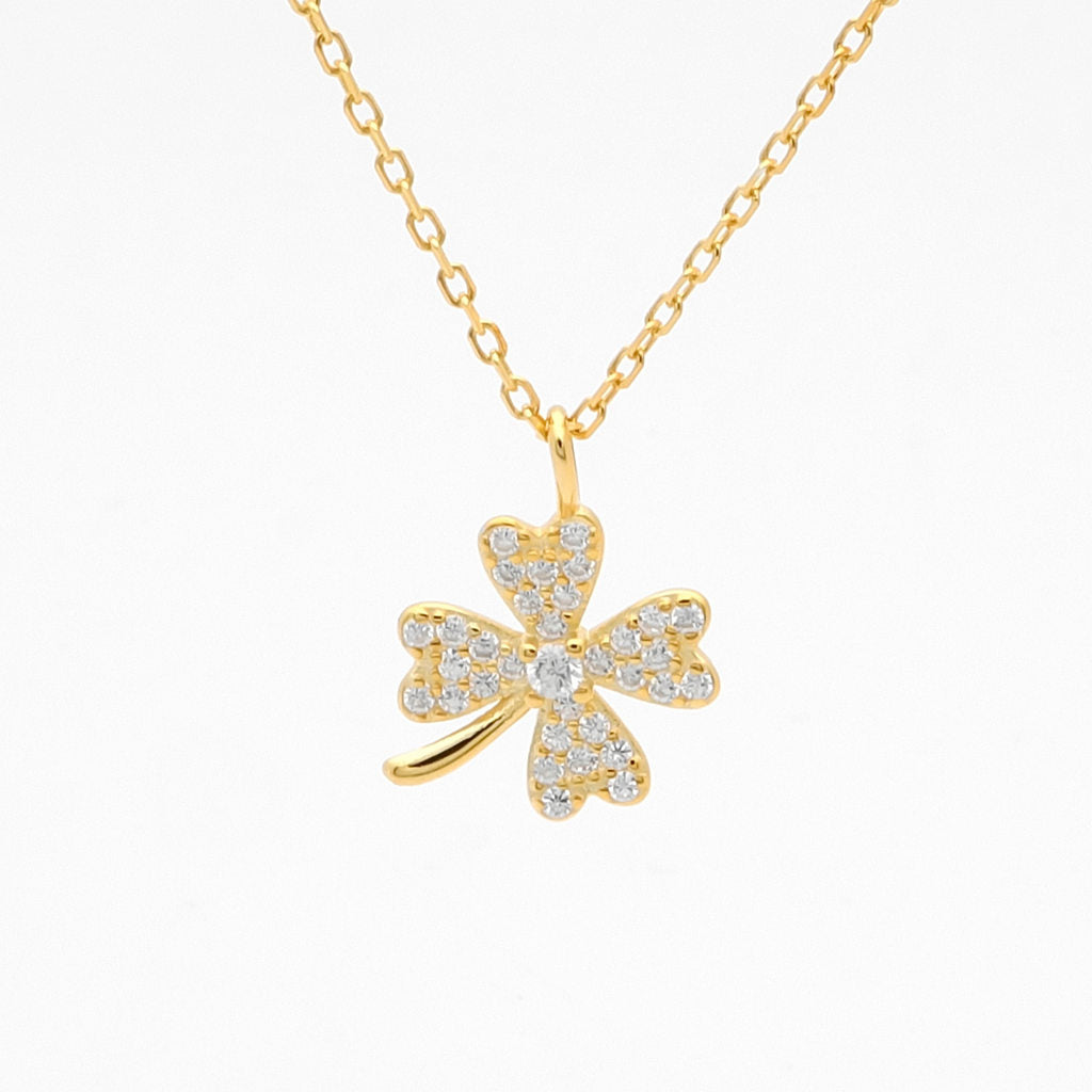 Sterling Silver Four-Leaf Clover Necklace-Cubic Zirconia, Jewellery, Necklaces, New, Sterling Silver Necklaces, Women's Jewellery, Women's Necklace-ssp0182-g1_1-Glitters