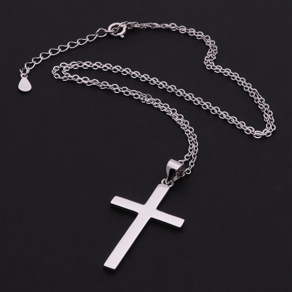 Sterling Silver Cross Necklace-Jewellery, Necklaces, New, Sterling Silver Necklaces, Women's Jewellery, Women's Necklace-ssp0192-2_1-Glitters