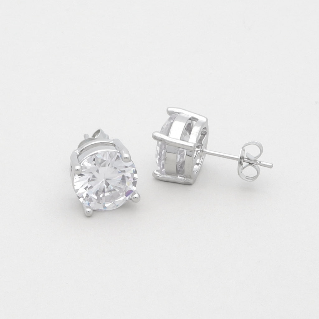 Rhodium Plated Round C.Z Stud Earrings-Best Sellers, Cubic Zirconia, earrings, Hip Hop Earrings, Iced Out, Jewellery, Men's Earrings, Men's Jewellery, Stud Earrings, Women's Earrings, Women's Jewellery-sw-2_1-Glitters