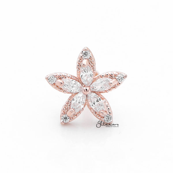 C.Z Flower Internally Threaded Top Cartilage/Tragus Flat Back Stud - Rose Gold-Body Piercing Jewellery, Cartilage, Cubic Zirconia, Jewellery, Tragus, Women's Earrings, Women's Jewellery-tg0021-rg-1_600-Glitters