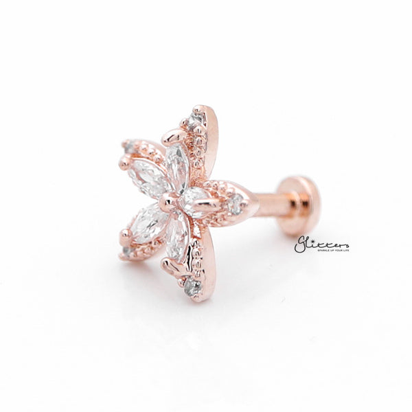 C.Z Flower Internally Threaded Top Cartilage/Tragus Flat Back Stud - Rose Gold-Body Piercing Jewellery, Cartilage, Cubic Zirconia, Jewellery, Tragus, Women's Earrings, Women's Jewellery-tg0021-rg-2_600-Glitters