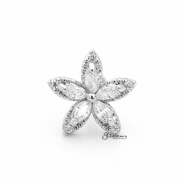 C.Z Flower Internally Threaded Top Cartilage/Tragus Flat Back Stud - Silver-Body Piercing Jewellery, Cartilage, Cubic Zirconia, Jewellery, Tragus, Women's Earrings, Women's Jewellery-tg0021-s-1_600-Glitters